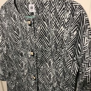 Black White Long Jacket CABI Knit Ponte Zig Zag  Medium 3034 blazer Fall